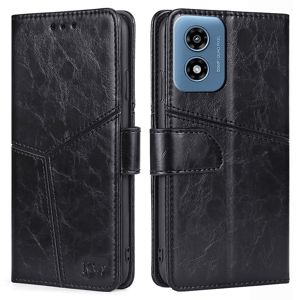 For Motorola Moto G Play (2024) 4G Magnetic Phone Case Wallet Geometric Splicing Stand Cover