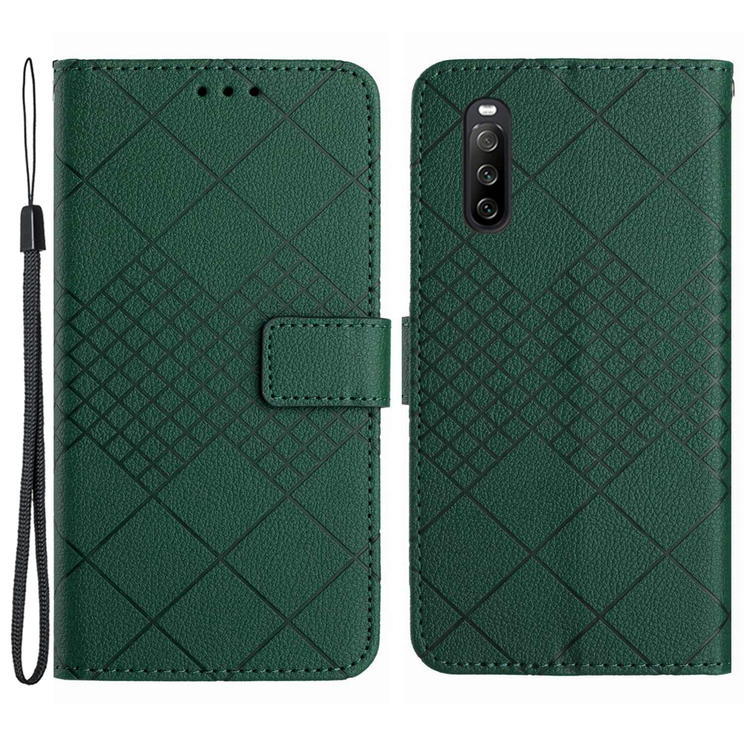 HT06 For Sony Xperia 10 VI Case Rhombus Pattern Imprinted Leather Wallet Phone Cover