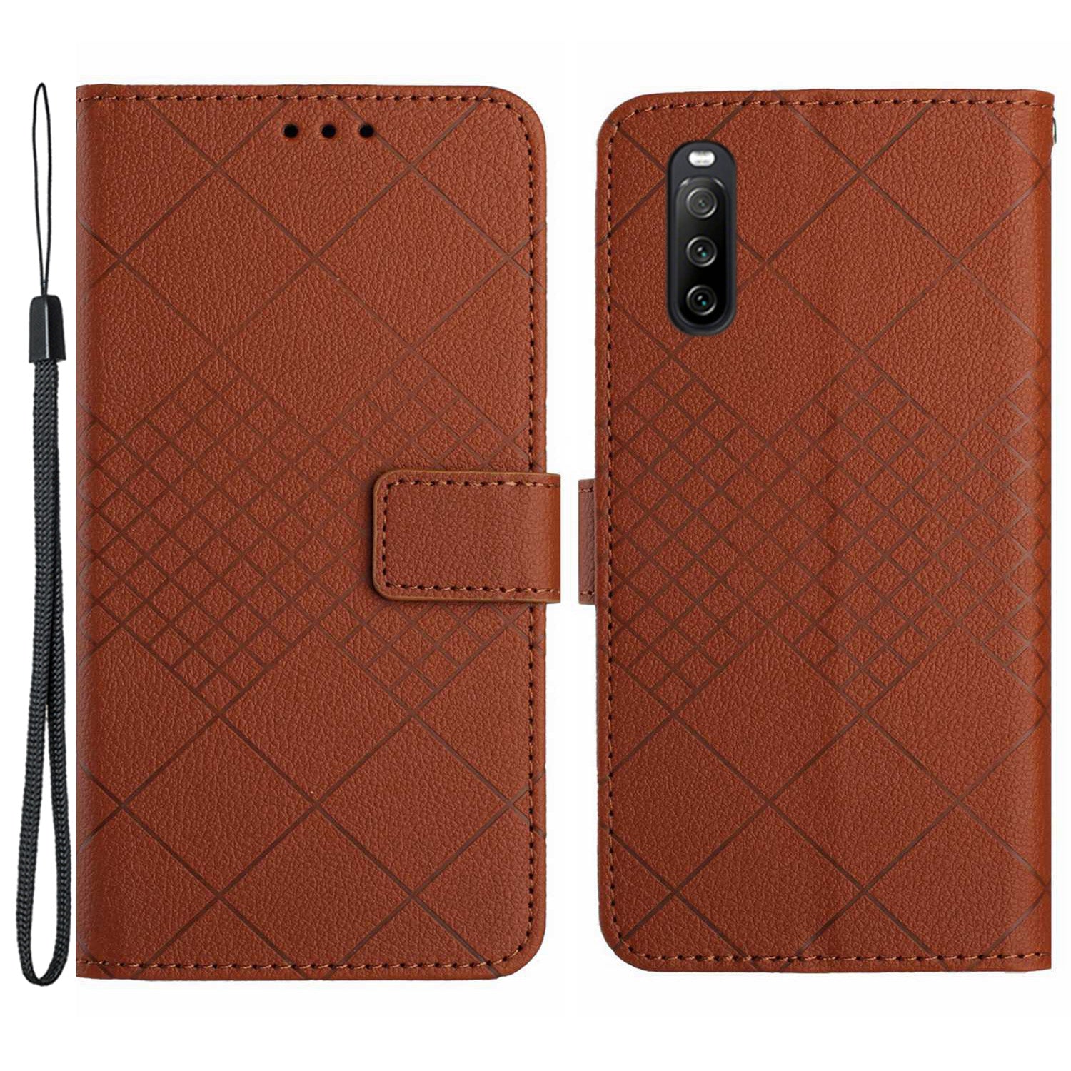 HT06 For Sony Xperia 10 VI Case Rhombus Pattern Imprinted Leather Wallet Phone Cover