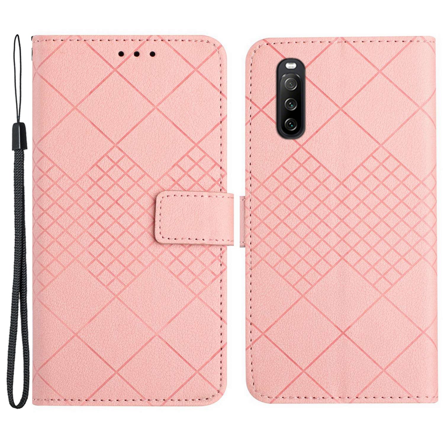 HT06 For Sony Xperia 10 VI Case Rhombus Pattern Imprinted Leather Wallet Phone Cover