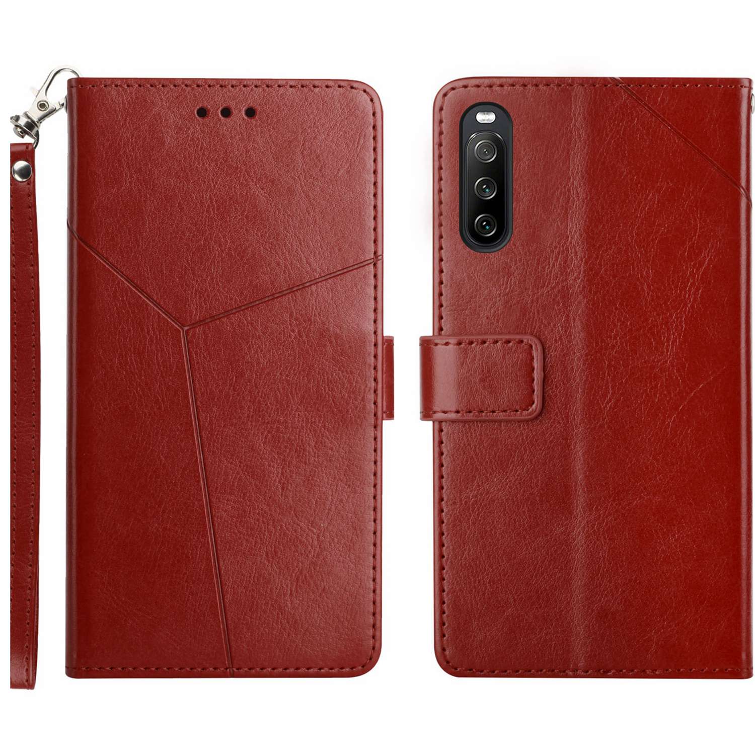 HT01 For Sony Xperia 10 VI Wallet Case Y-shaped Lines Imprinted Leather Phone Cover