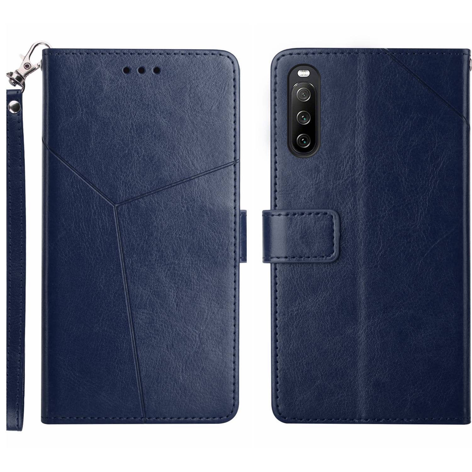 HT01 For Sony Xperia 10 VI Wallet Case Y-shaped Lines Imprinted Leather Phone Cover