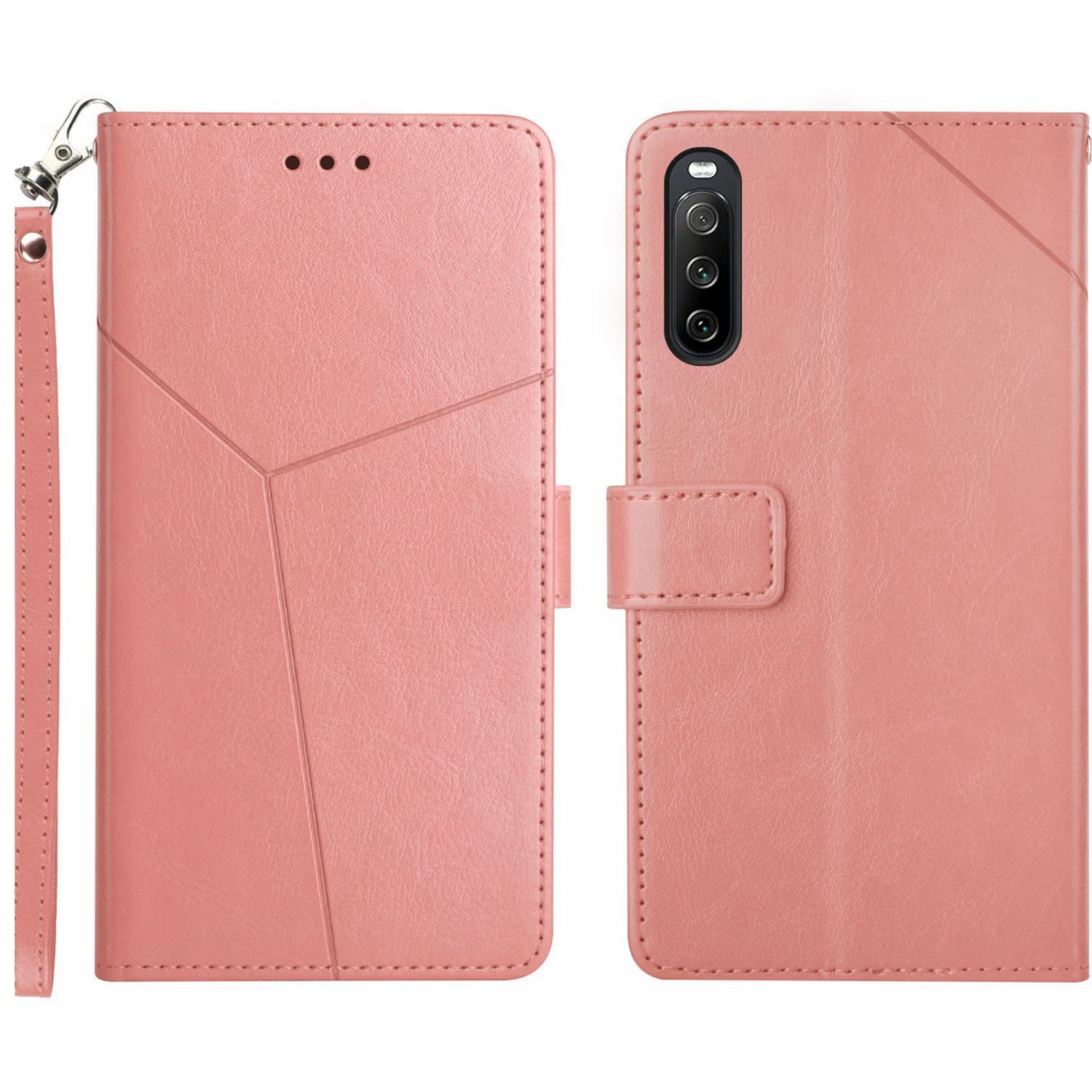HT01 For Sony Xperia 10 VI Wallet Case Y-shaped Lines Imprinted Leather Phone Cover