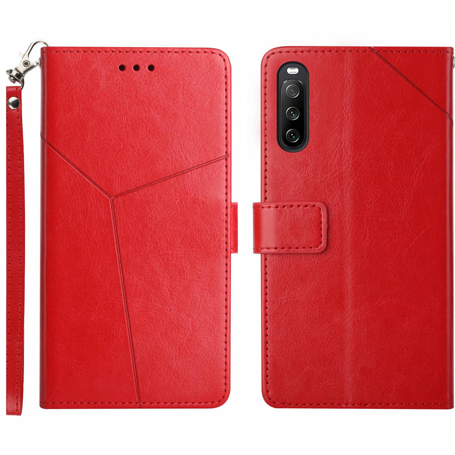 HT01 For Sony Xperia 10 VI Wallet Case Y-shaped Lines Imprinted Leather Phone Cover