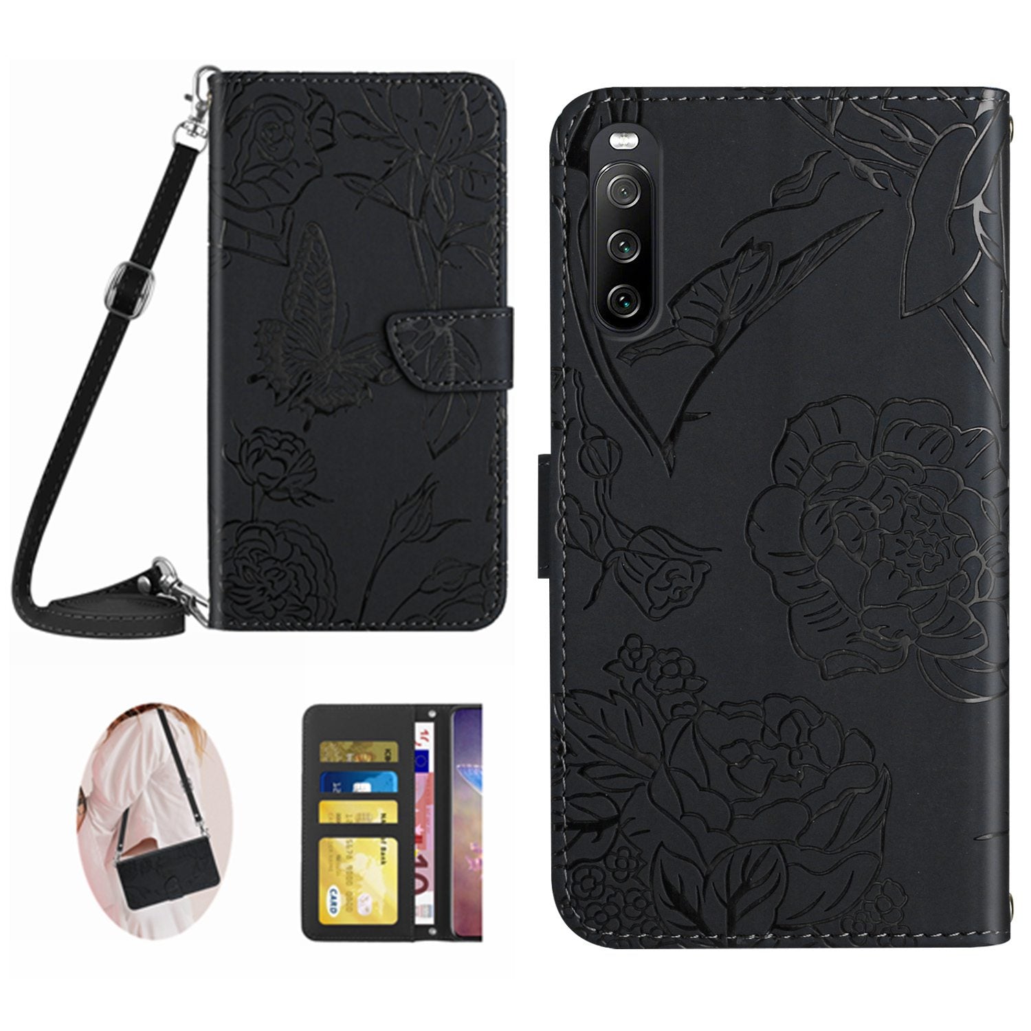 HT03 For Sony Xperia 10 VI Crossbody Case Butterfly Wallet PU Leather Phone Cover