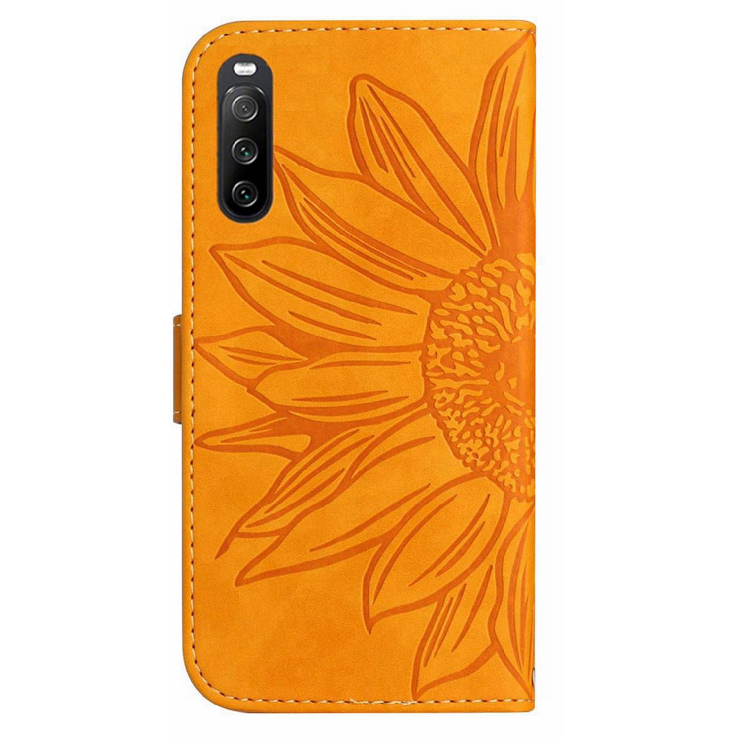 HT04 For Sony Xperia 10 VI Leather Case with Wrist Strap Sunflower Phone Cover