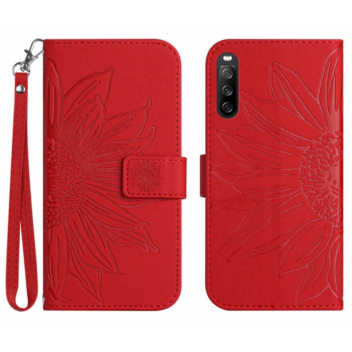 HT04 For Sony Xperia 10 VI Leather Case with Wrist Strap Sunflower Phone Cover