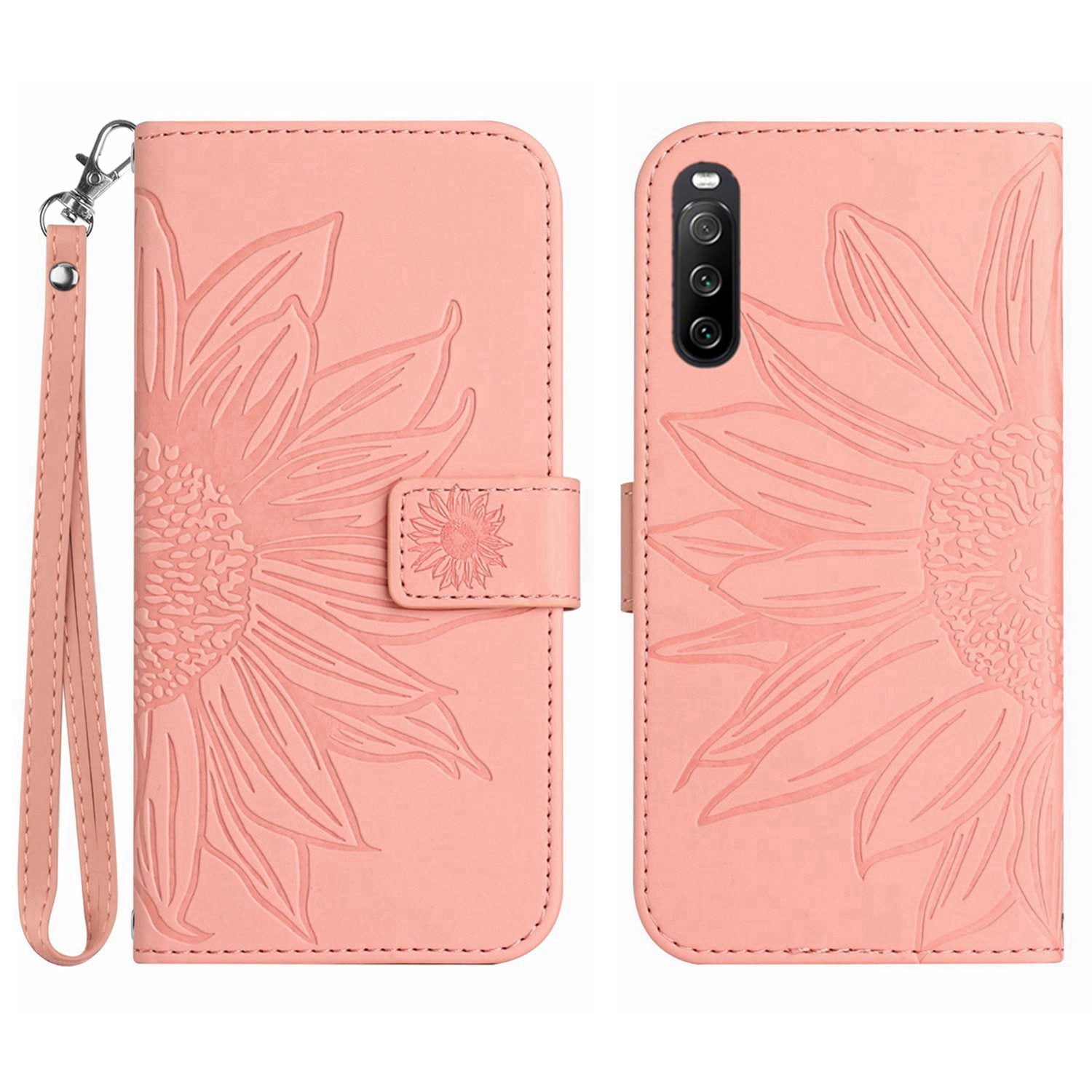 HT04 For Sony Xperia 10 VI Leather Case with Wrist Strap Sunflower Phone Cover