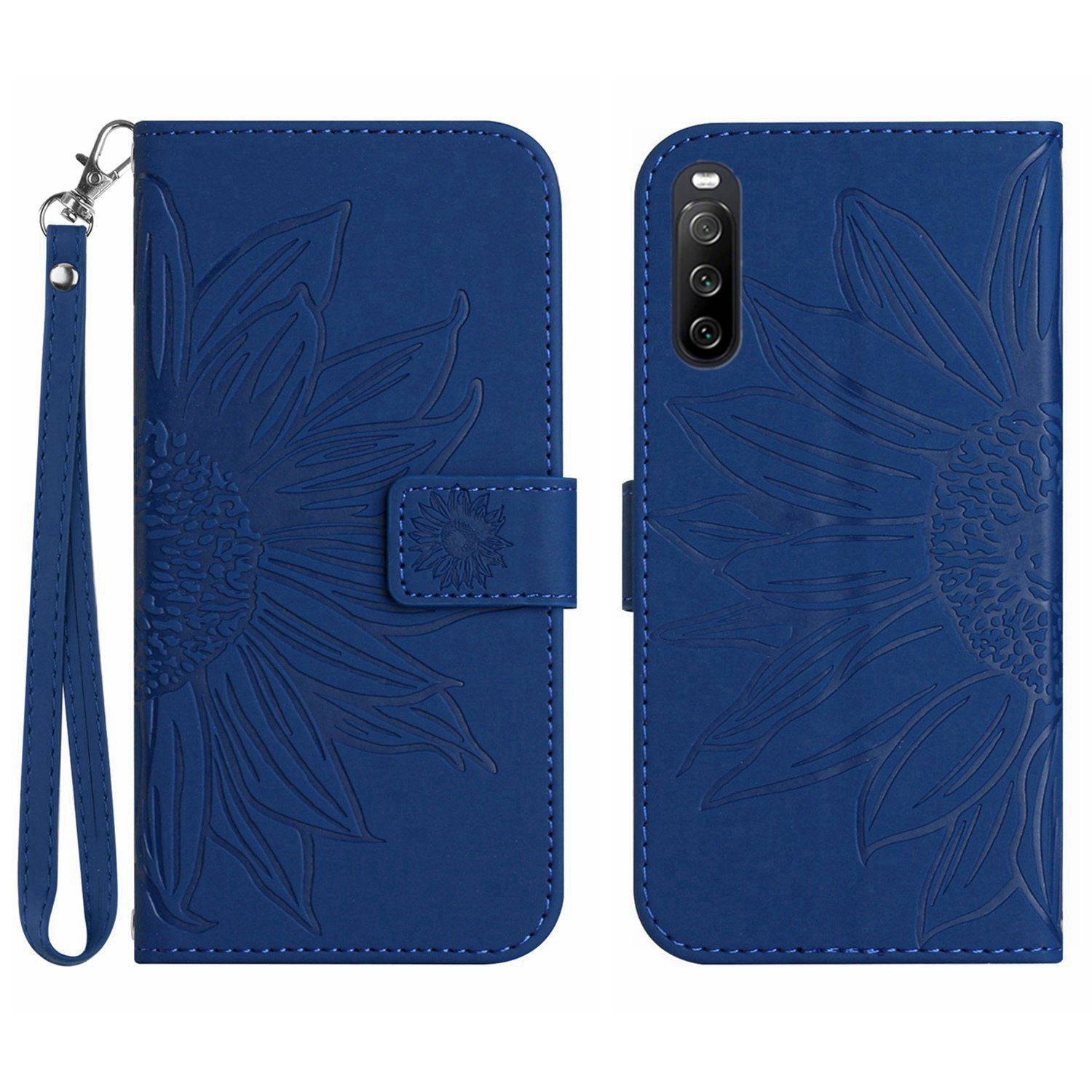 HT04 For Sony Xperia 10 VI Leather Case with Wrist Strap Sunflower Phone Cover