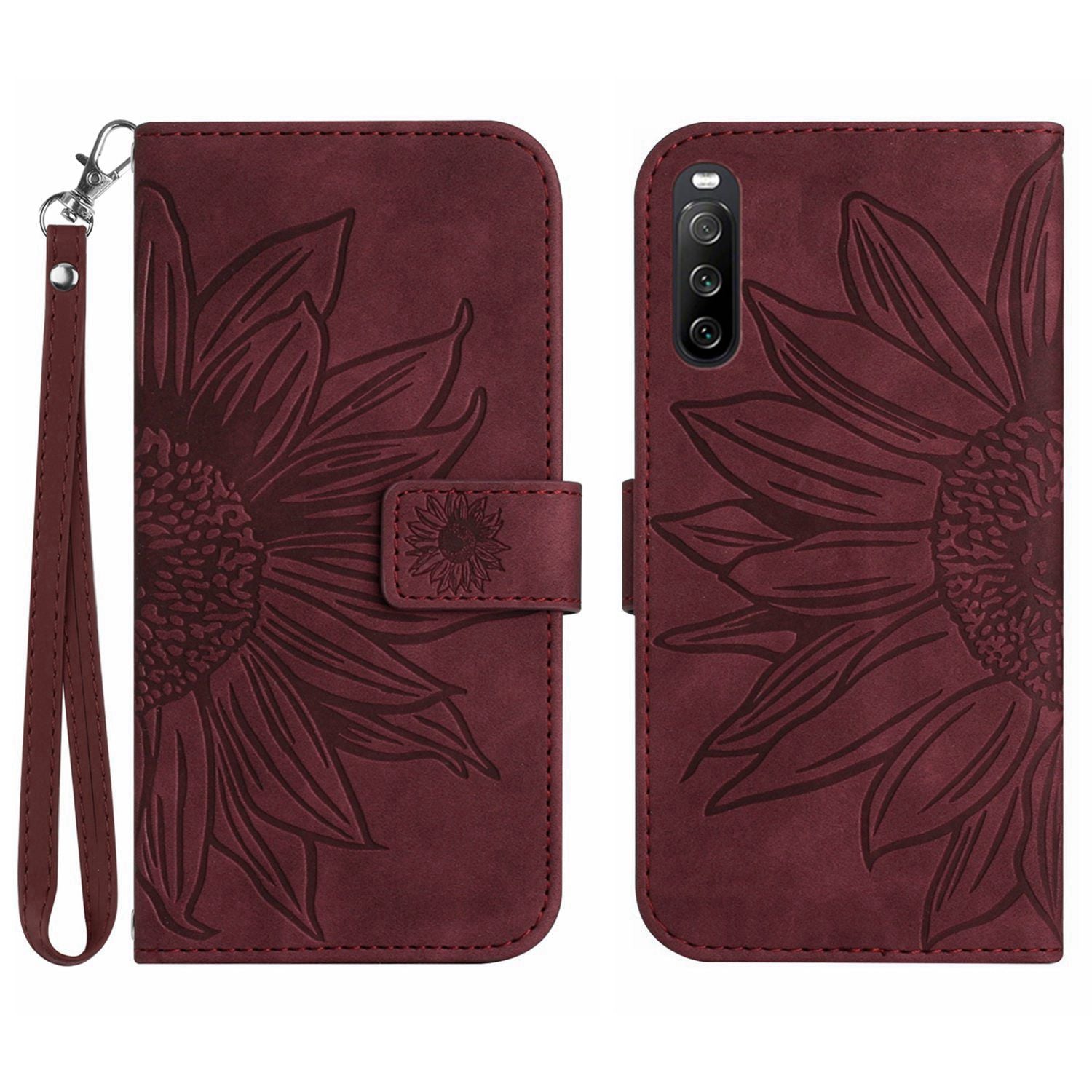 HT04 For Sony Xperia 10 VI Leather Case with Wrist Strap Sunflower Phone Cover