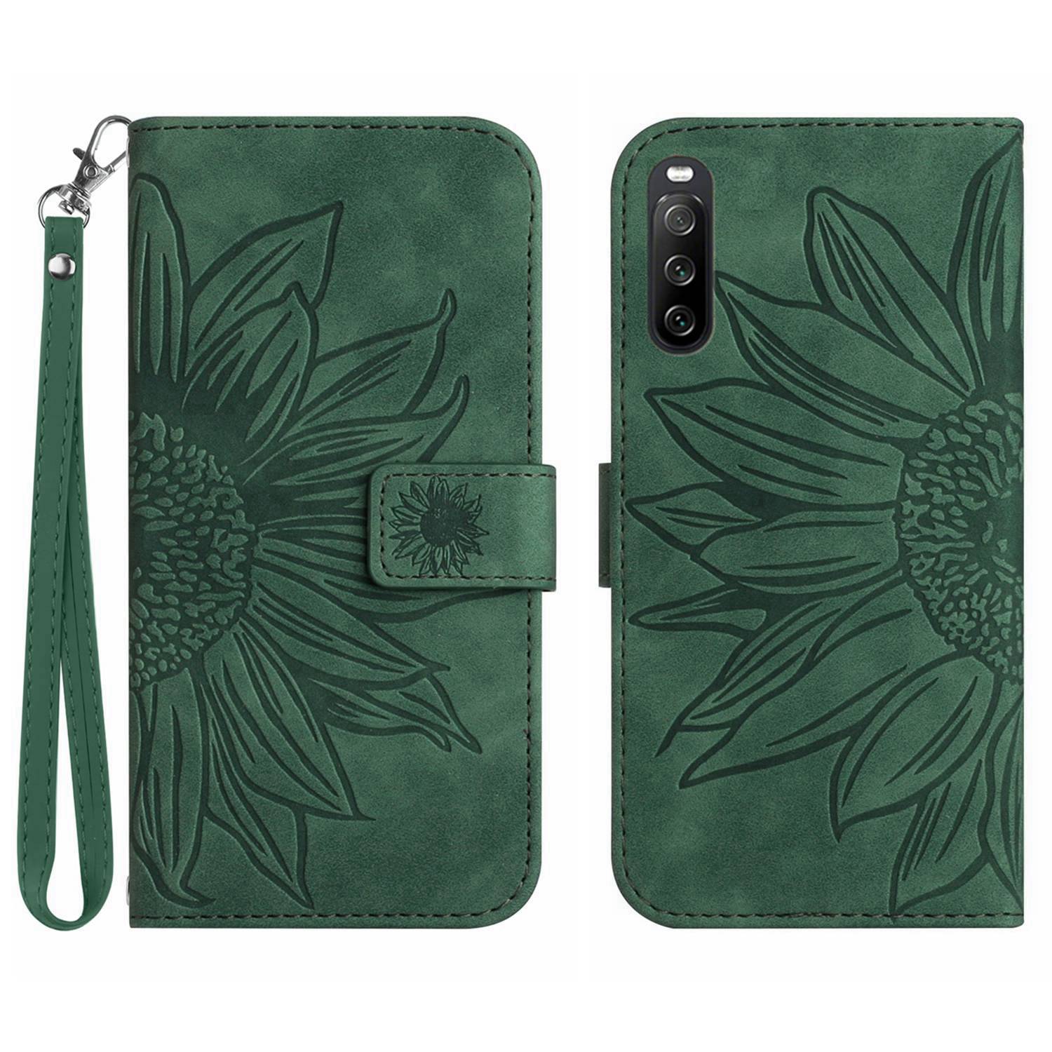 HT04 For Sony Xperia 10 VI Leather Case with Wrist Strap Sunflower Phone Cover