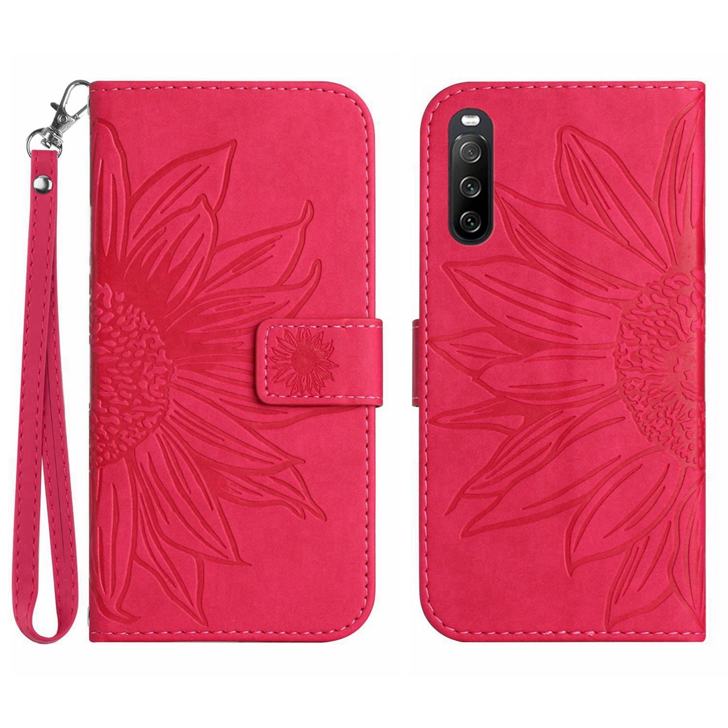 HT04 For Sony Xperia 10 VI Leather Case with Wrist Strap Sunflower Phone Cover