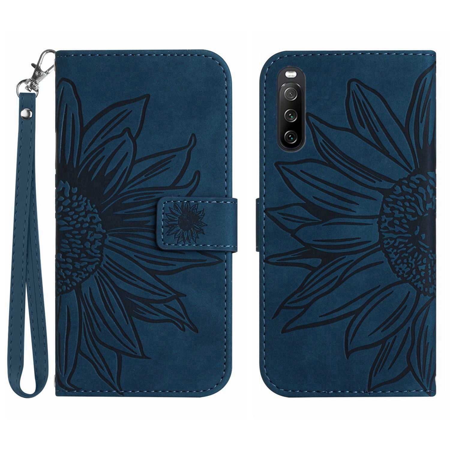 HT04 For Sony Xperia 10 VI Leather Case with Wrist Strap Sunflower Phone Cover