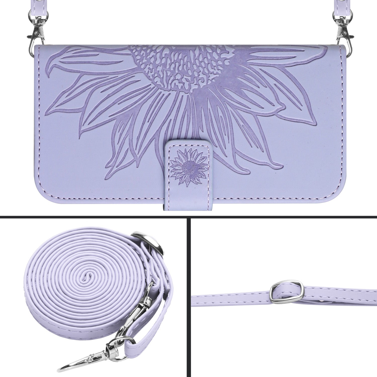 HT04 For Sony Xperia 10 VI Case Sunflower Leather Magnetic Flip Phone Cover with Shoulder Strap