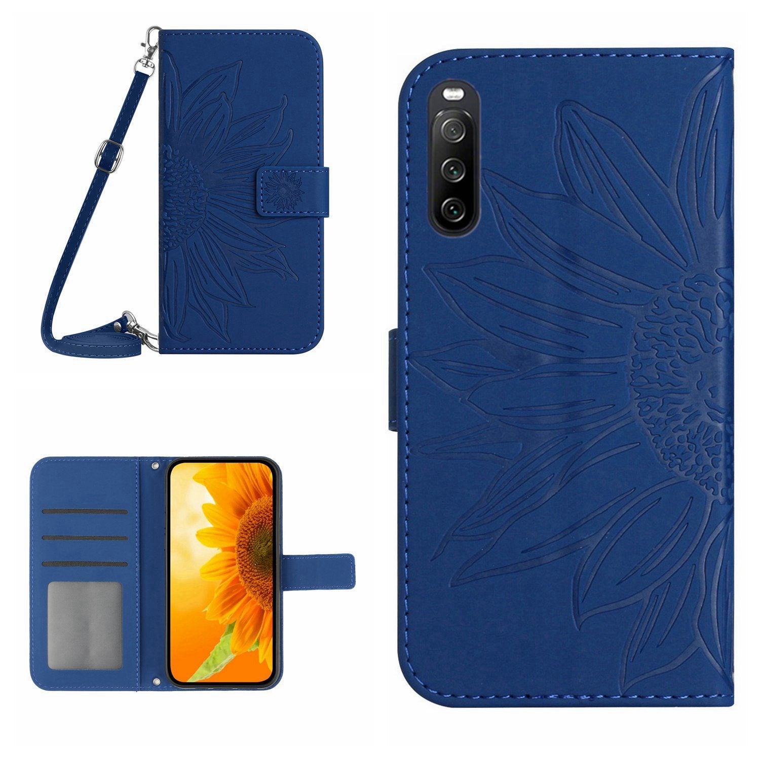 HT04 For Sony Xperia 10 VI Case Sunflower Leather Magnetic Flip Phone Cover with Shoulder Strap