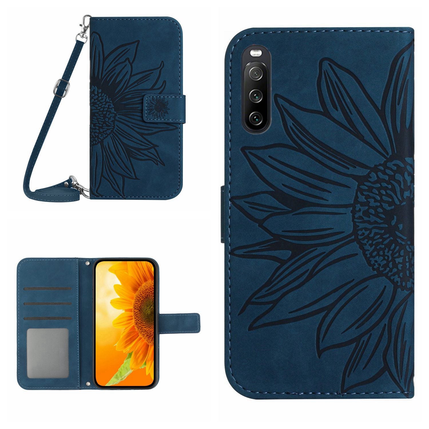 HT04 For Sony Xperia 10 VI Case Sunflower Leather Magnetic Flip Phone Cover with Shoulder Strap