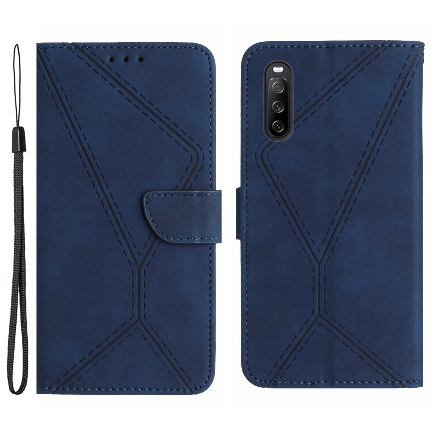 HT05 For Sony Xperia 10 VI Case Lines Imprinted PU Leather Drop-proof Phone Cover