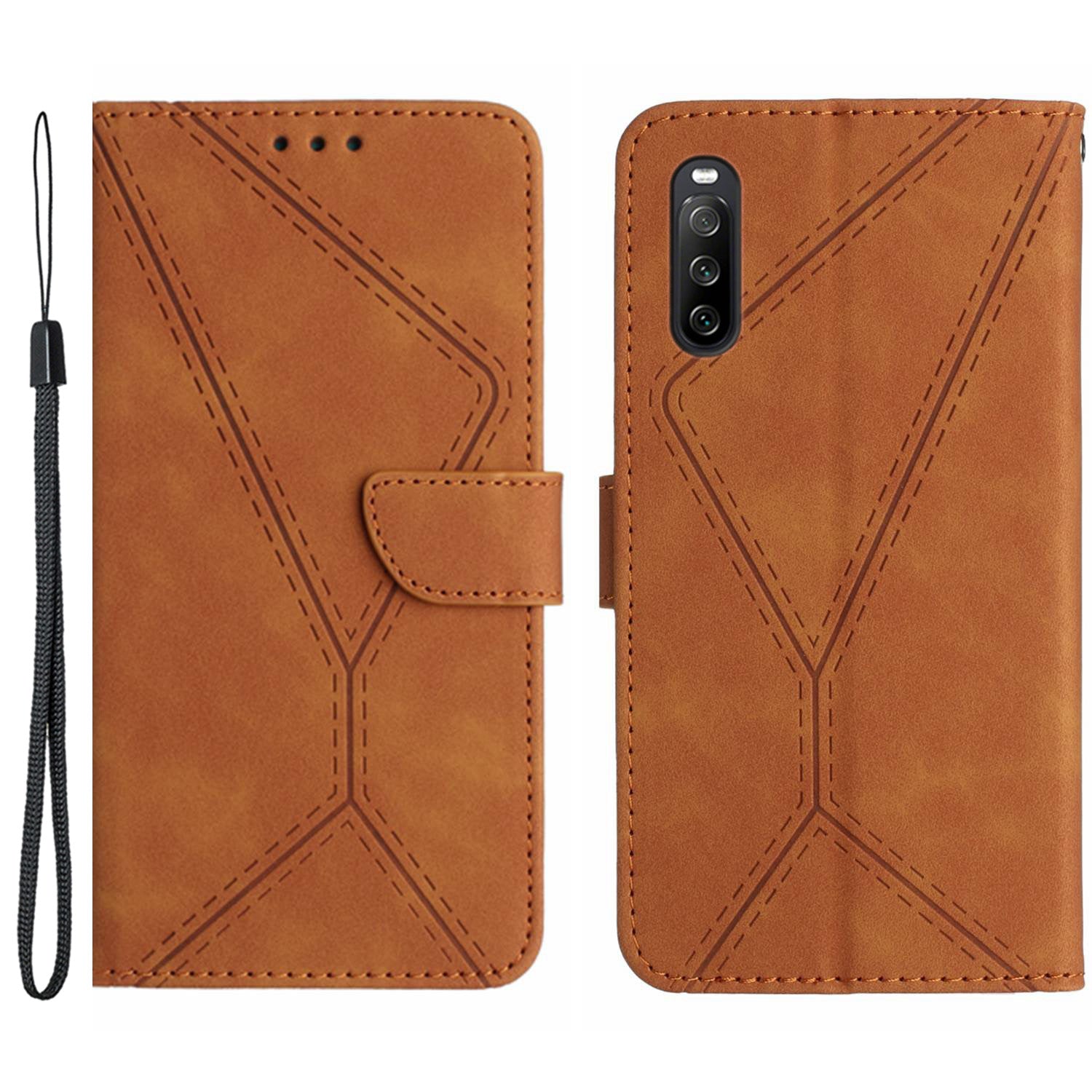 HT05 For Sony Xperia 10 VI Case Lines Imprinted PU Leather Drop-proof Phone Cover