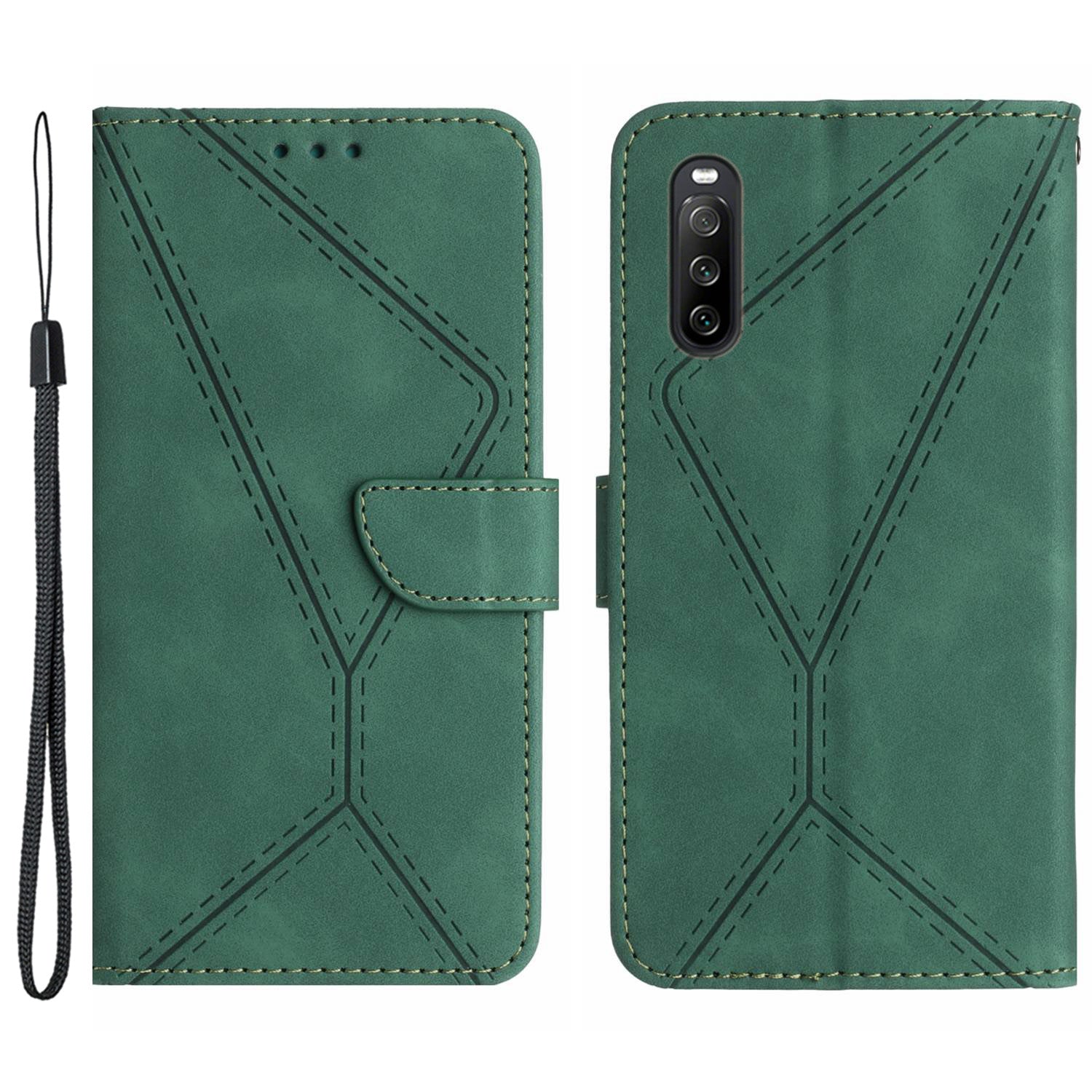 HT05 For Sony Xperia 10 VI Case Lines Imprinted PU Leather Drop-proof Phone Cover