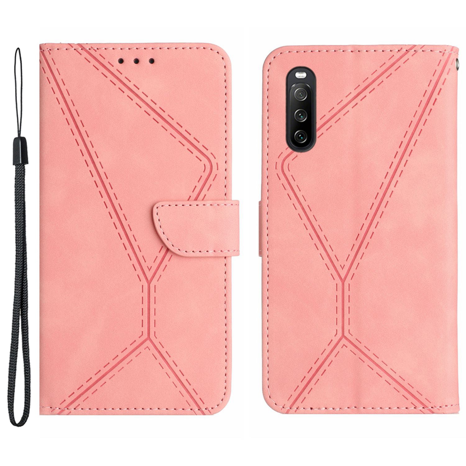 HT05 For Sony Xperia 10 VI Case Lines Imprinted PU Leather Drop-proof Phone Cover
