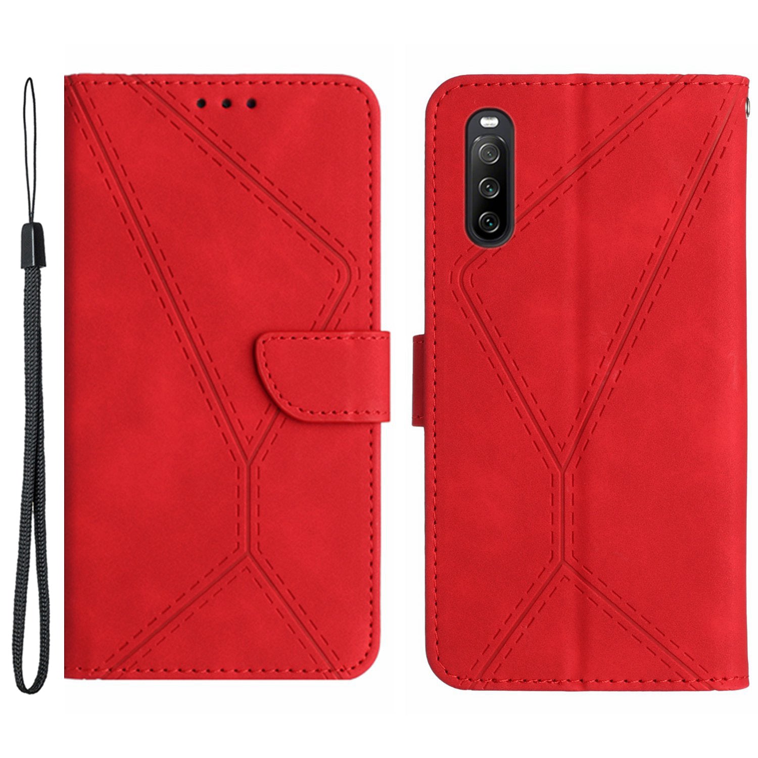 HT05 For Sony Xperia 10 VI Case Lines Imprinted PU Leather Drop-proof Phone Cover