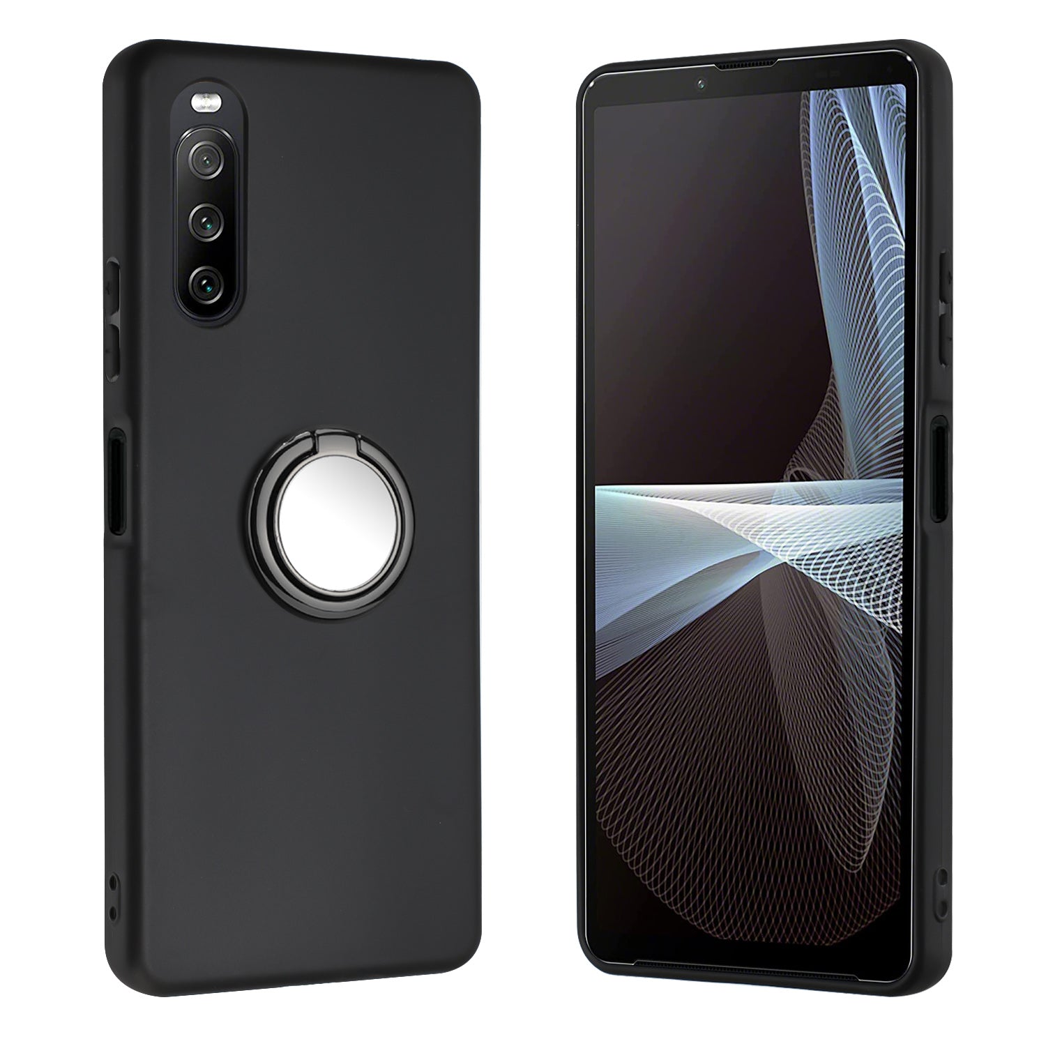 For Sony Xperia 10 VI TPU Case Ring Kickstand Matte Phone Cover Work With Magnetic Car Holder