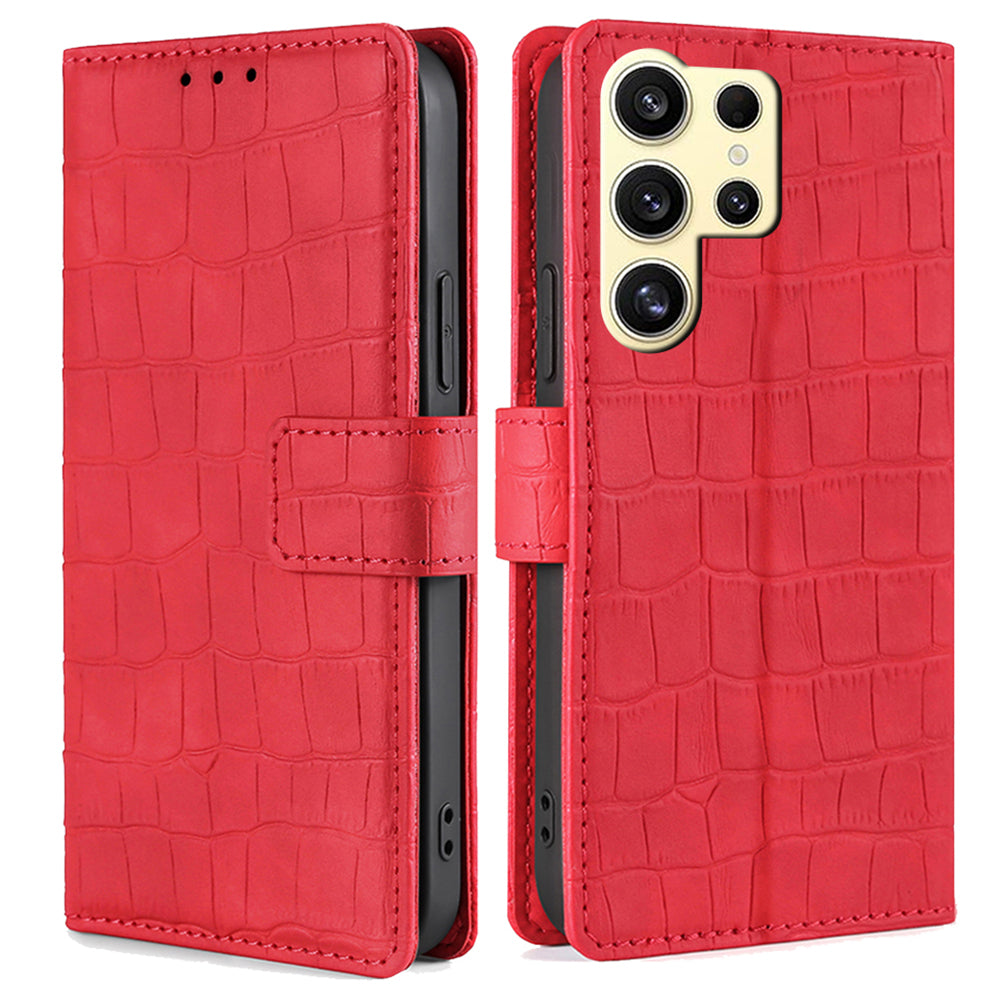 For Samsung Galaxy S24 Ultra Wallet Case Crocodile Texture PU Leather Stand Flip Cover