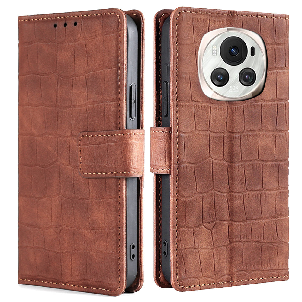 For Honor Magic6 5G Wallet Phone Case Crocodile Texture Leather Folio Flip Cover