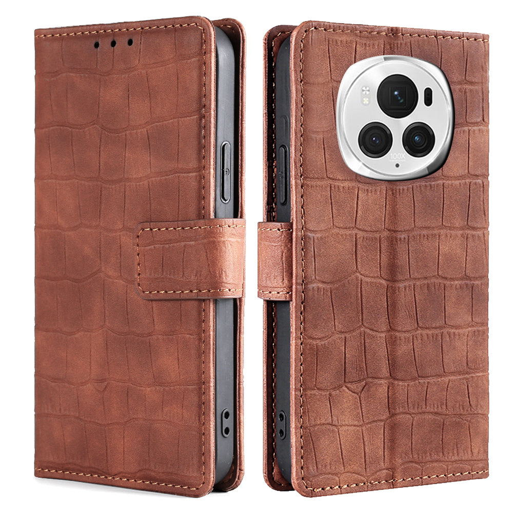 For Honor Magic6 Pro 5G Case Crocodile Texture 3 Card Slots Flip Stand Phone Cover