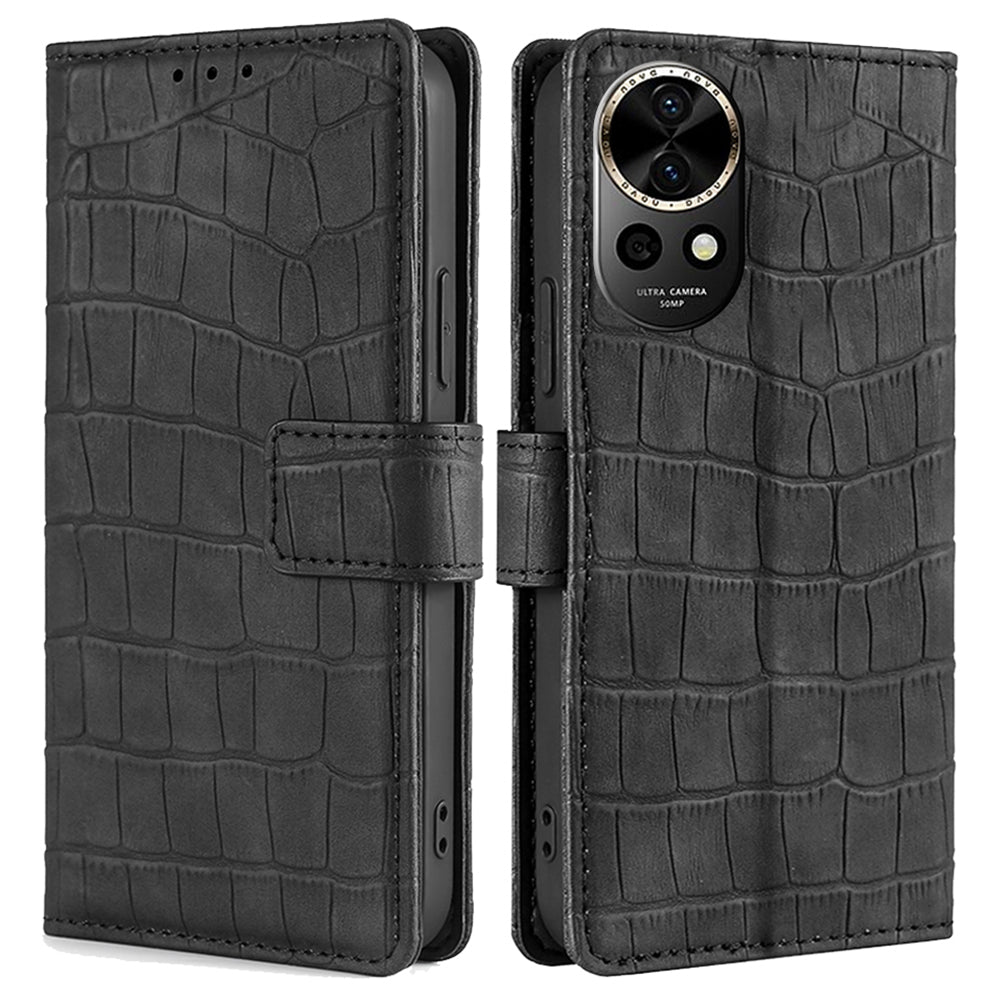 For Huawei nova 12 5G Case Crocodile Texture Leather Wallet Cover with Magnetic Clasp
