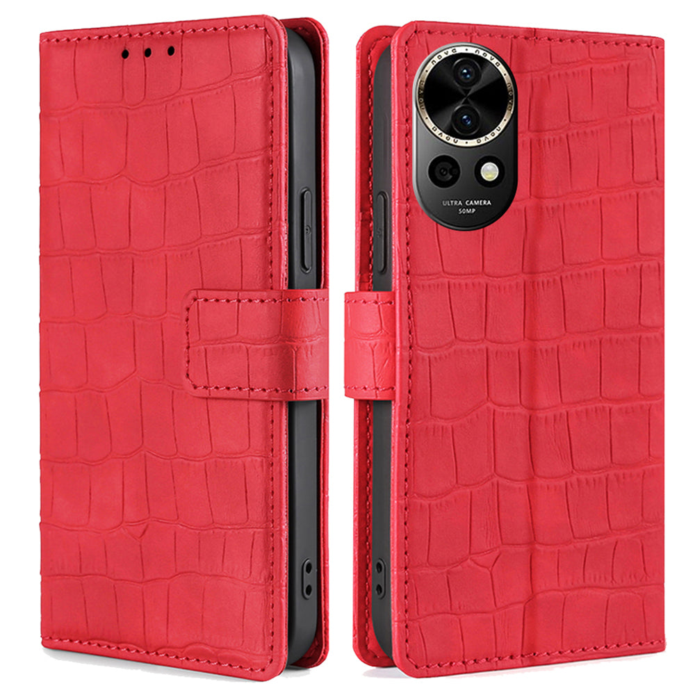 For Huawei nova 12 5G Case Crocodile Texture Leather Wallet Cover with Magnetic Clasp