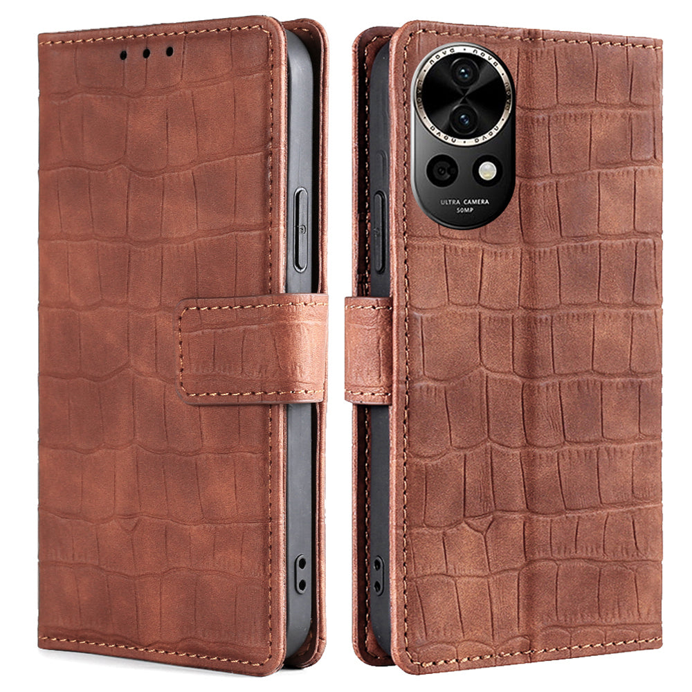 For Huawei nova 12 5G Case Crocodile Texture Leather Wallet Cover with Magnetic Clasp