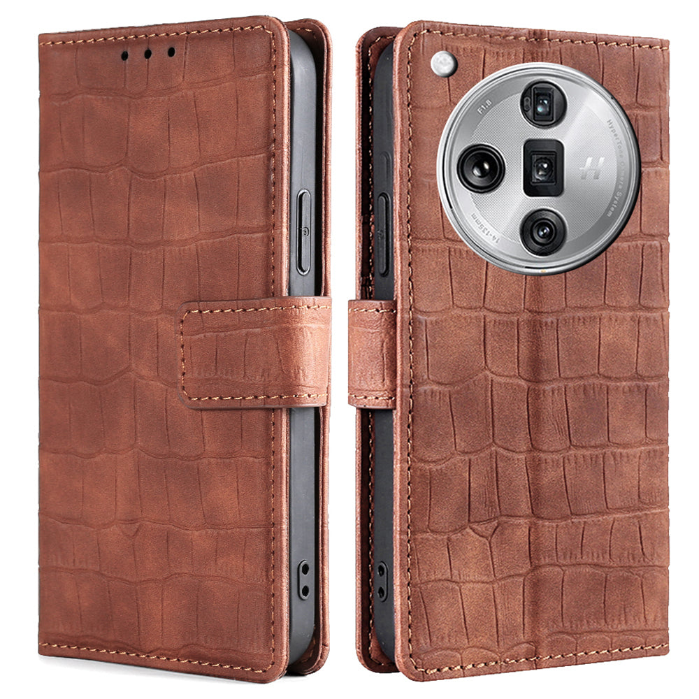 For Oppo Find X7 Ultra Leather Case Stand Walllet Crocodile Texture Flip Phone Cover