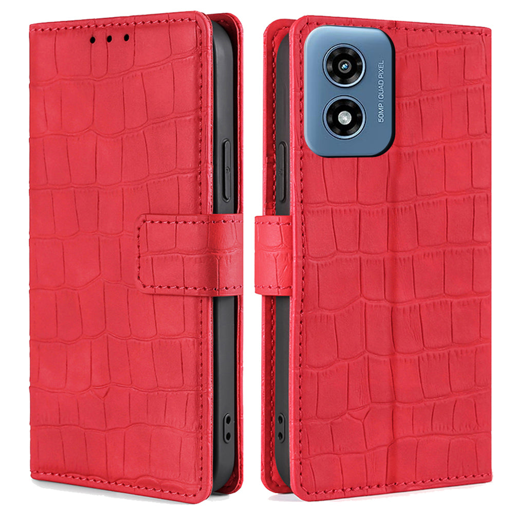For Motorola Moto G Play (2024) 4G Case Crocodile Texture Wallet Smart Phone Cover