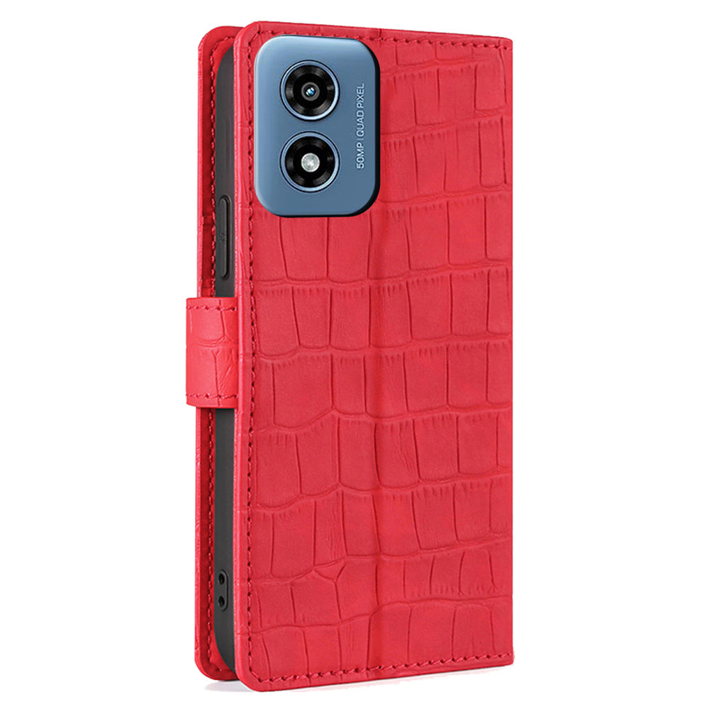 For Motorola Moto G Play (2024) 4G Case Crocodile Texture Wallet Smart Phone Cover