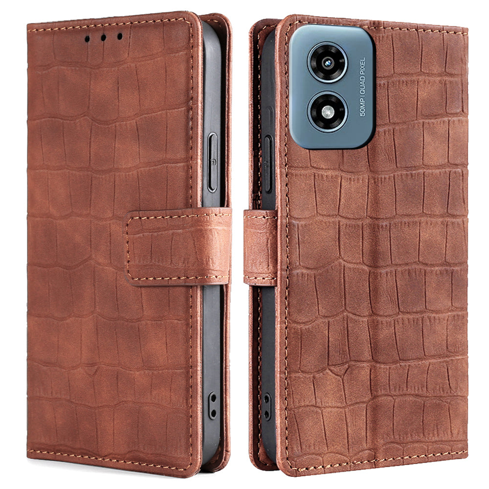 For Motorola Moto G Play (2024) 4G Case Crocodile Texture Wallet Smart Phone Cover