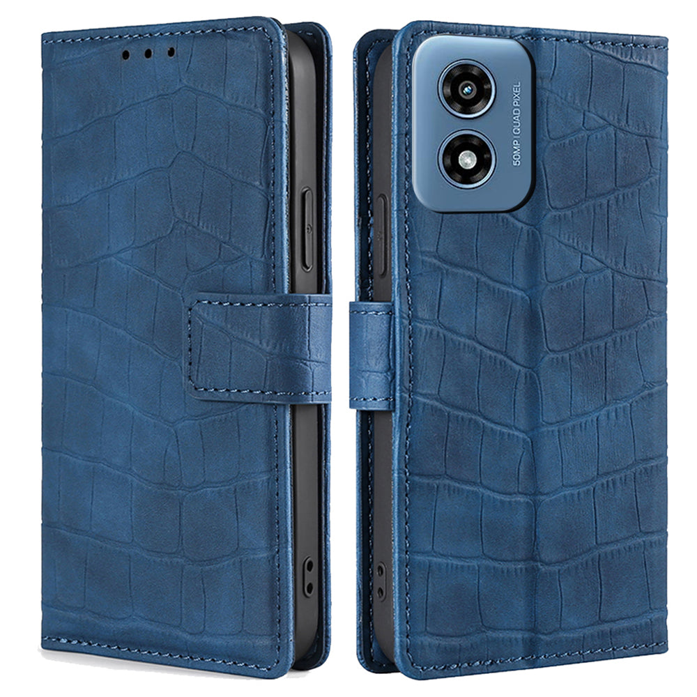 For Motorola Moto G Play (2024) 4G Case Crocodile Texture Wallet Smart Phone Cover