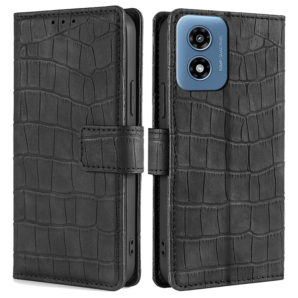 For Motorola Moto G Play (2024) 4G Case Crocodile Texture Wallet Smart Phone Cover