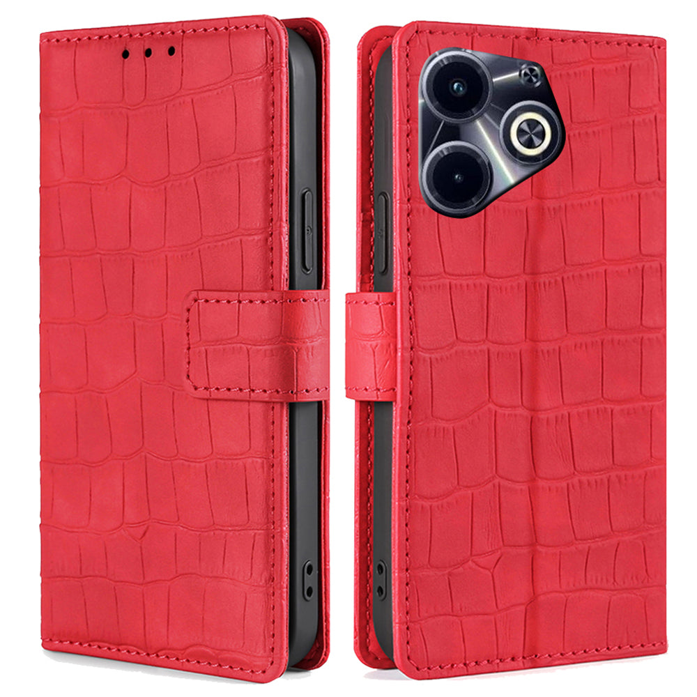 For Transsion Infinix Hot 40i Case Crocodile Texture Leather Phone Cover with Wallet Stand