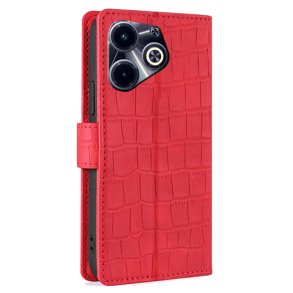 For Transsion Infinix Hot 40i Case Crocodile Texture Leather Phone Cover with Wallet Stand