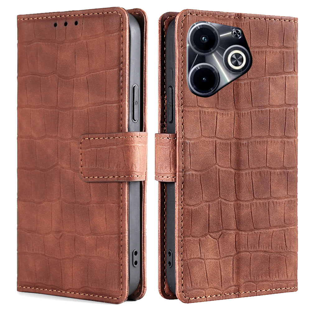 For Transsion Infinix Hot 40i Case Crocodile Texture Leather Phone Cover with Wallet Stand
