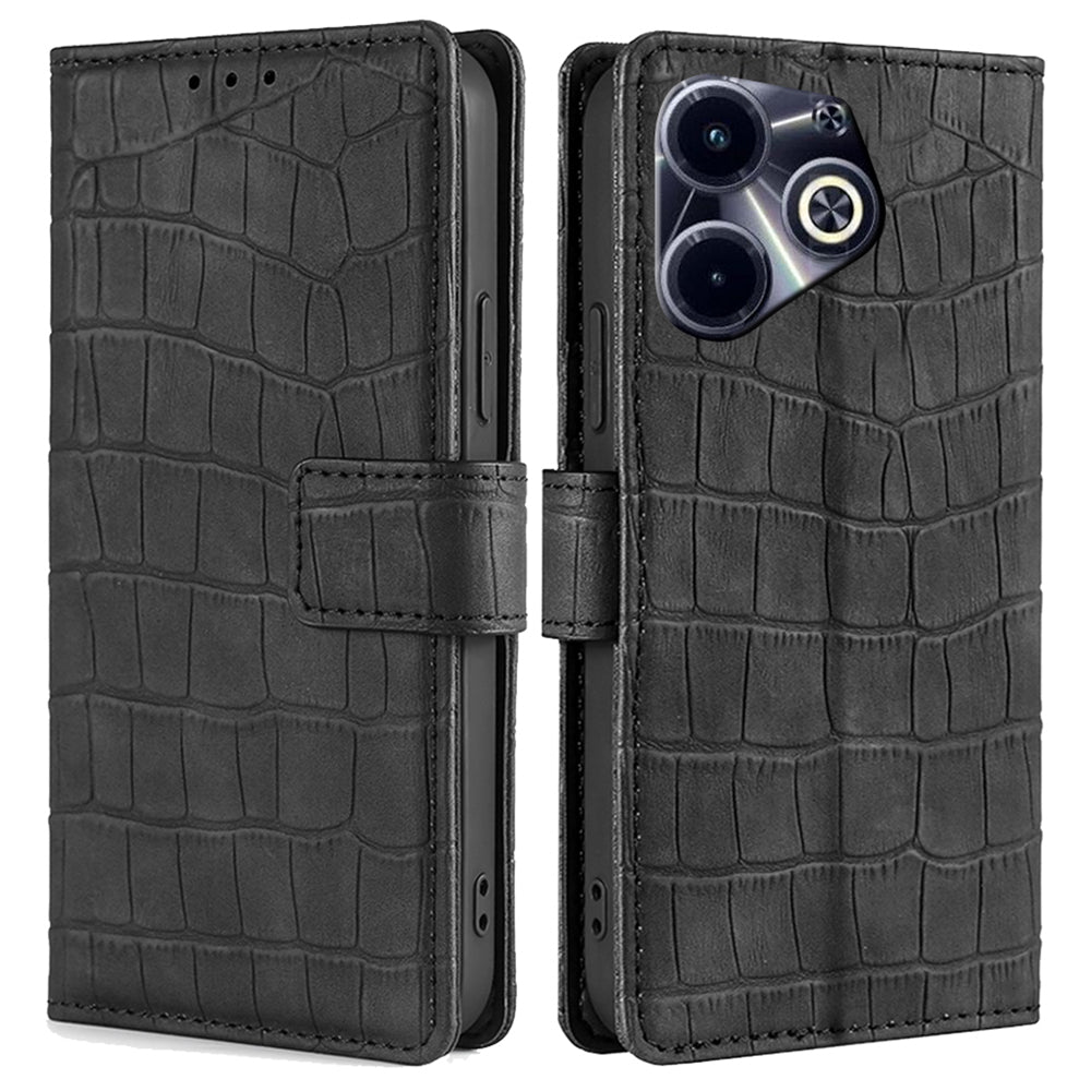For Transsion Infinix Hot 40i Case Crocodile Texture Leather Phone Cover with Wallet Stand