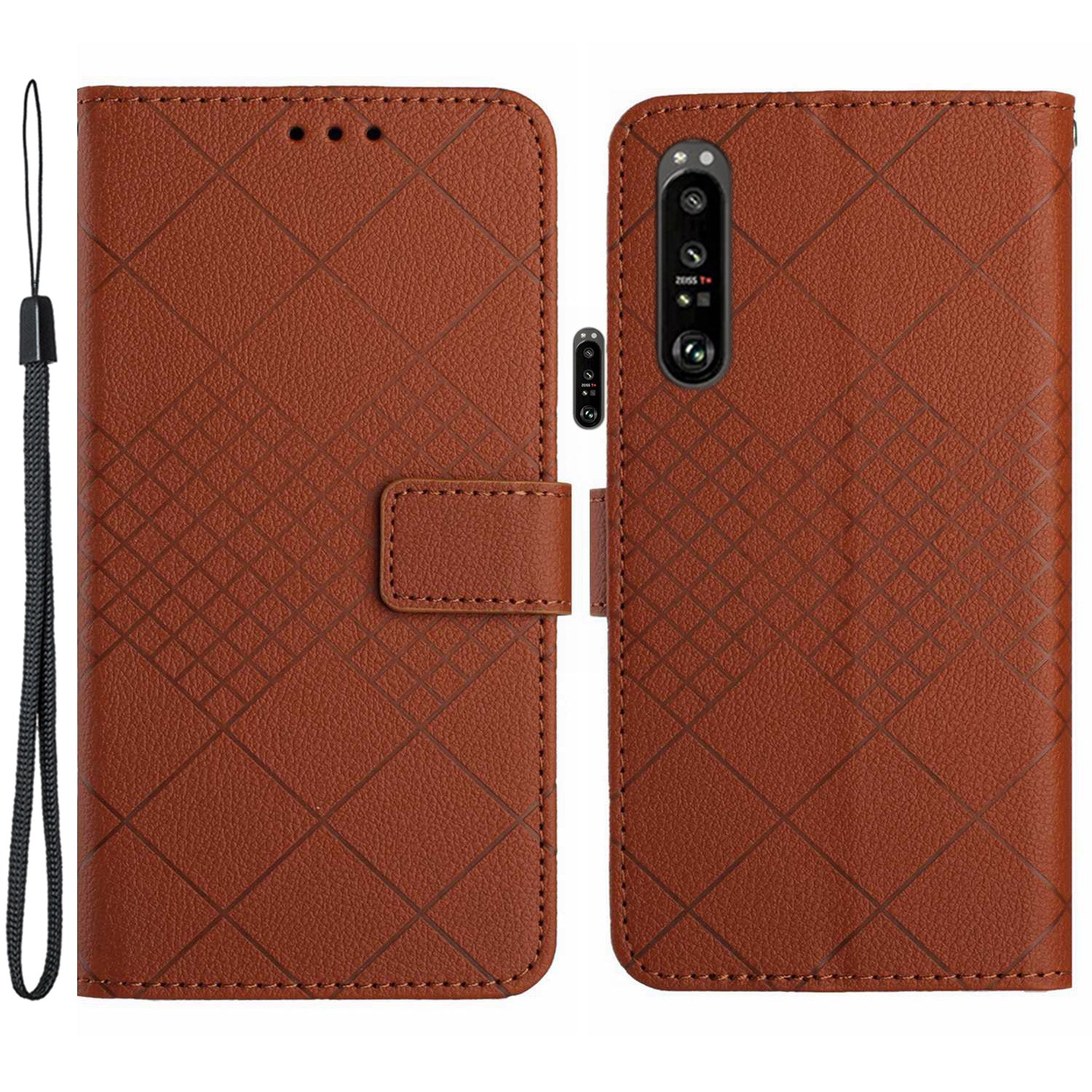 HT06 For Sony Xperia 1 VI Wallet Case PU Leather Imprinted Rhombus Phone Cover