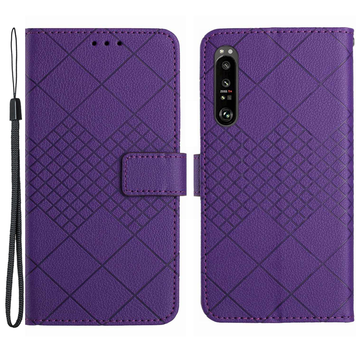 HT06 For Sony Xperia 1 VI Wallet Case PU Leather Imprinted Rhombus Phone Cover