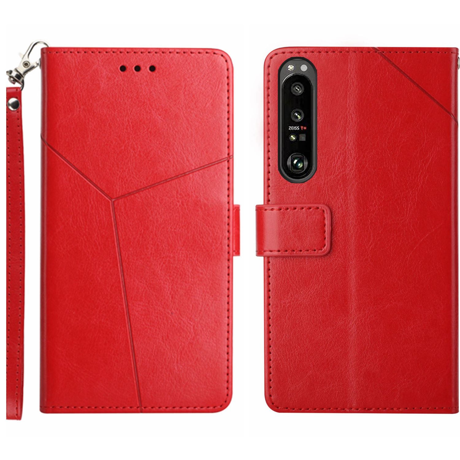 HT01 For Sony Xperia 1 VI Shockproof Case Y-shaped Lines Imprinted Phone Wallet Cover