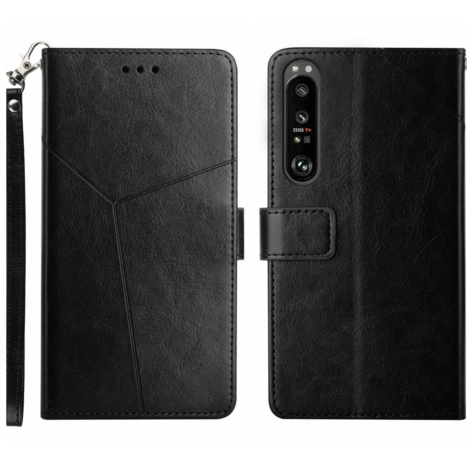 HT01 For Sony Xperia 1 VI Shockproof Case Y-shaped Lines Imprinted Phone Wallet Cover
