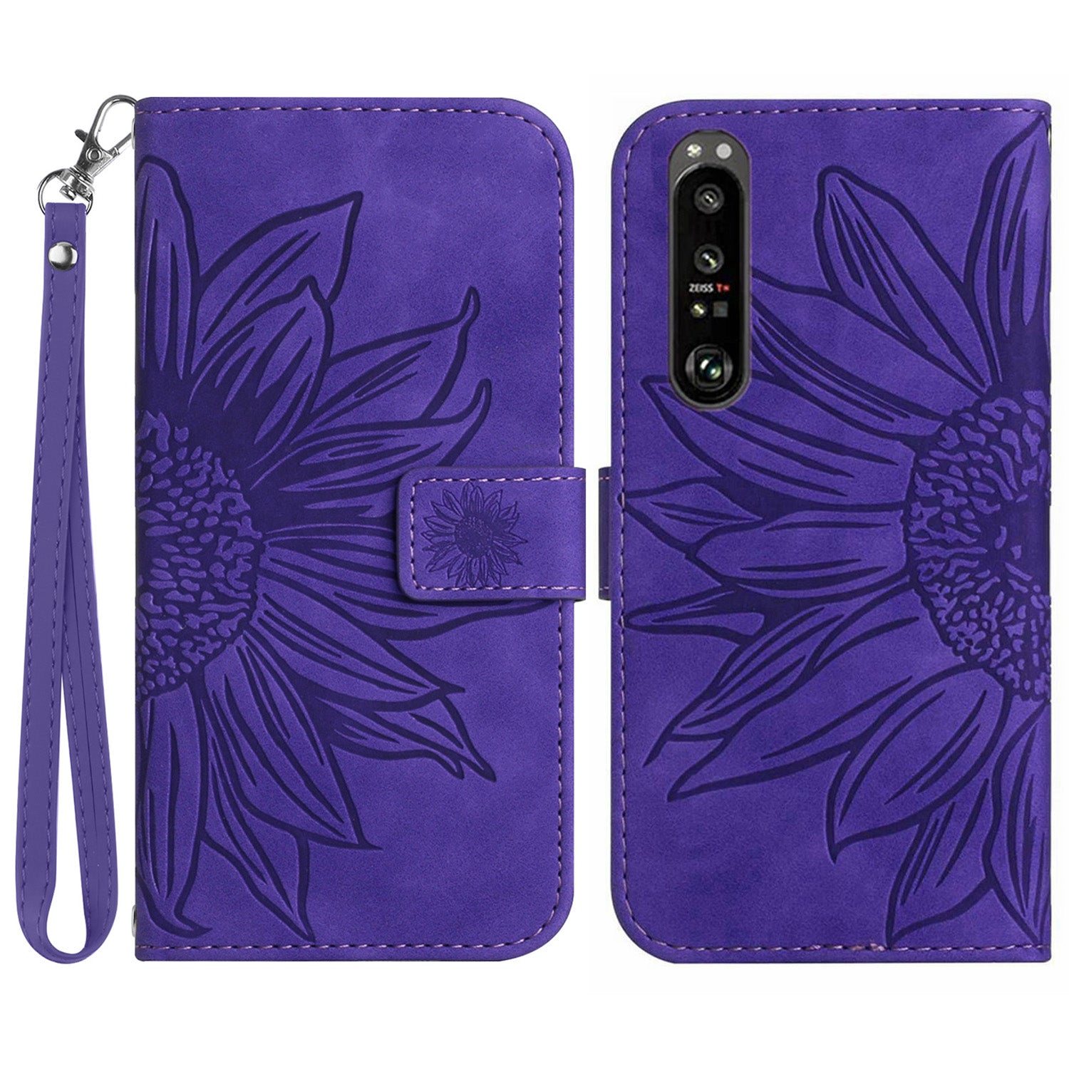 HT04 For Sony Xperia 1 VI Case Sunflower Leather Wallet Stand Phone Cover with Wrist Strap