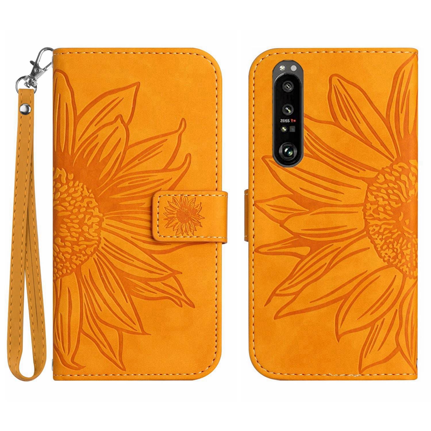 HT04 For Sony Xperia 1 VI Case Sunflower Leather Wallet Stand Phone Cover with Wrist Strap