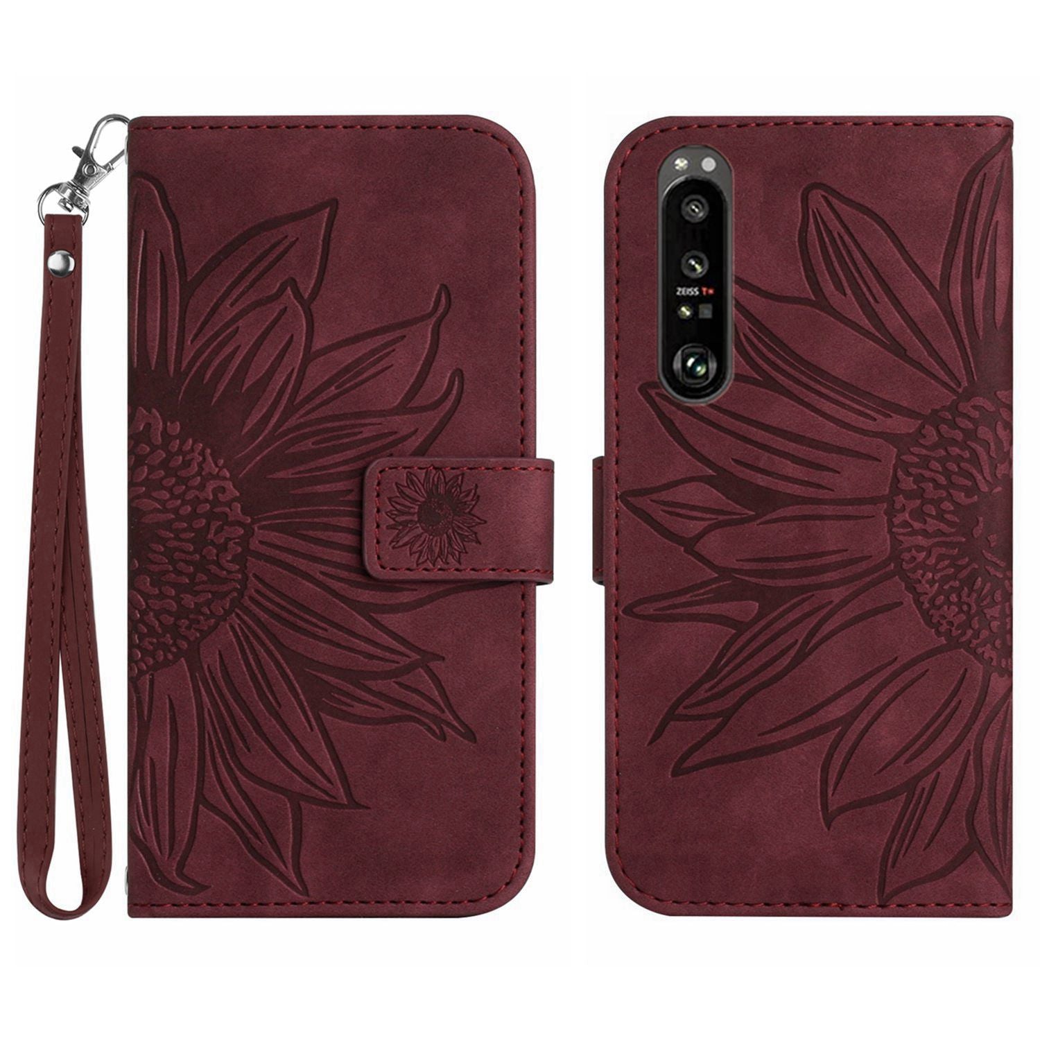 HT04 For Sony Xperia 1 VI Case Sunflower Leather Wallet Stand Phone Cover with Wrist Strap