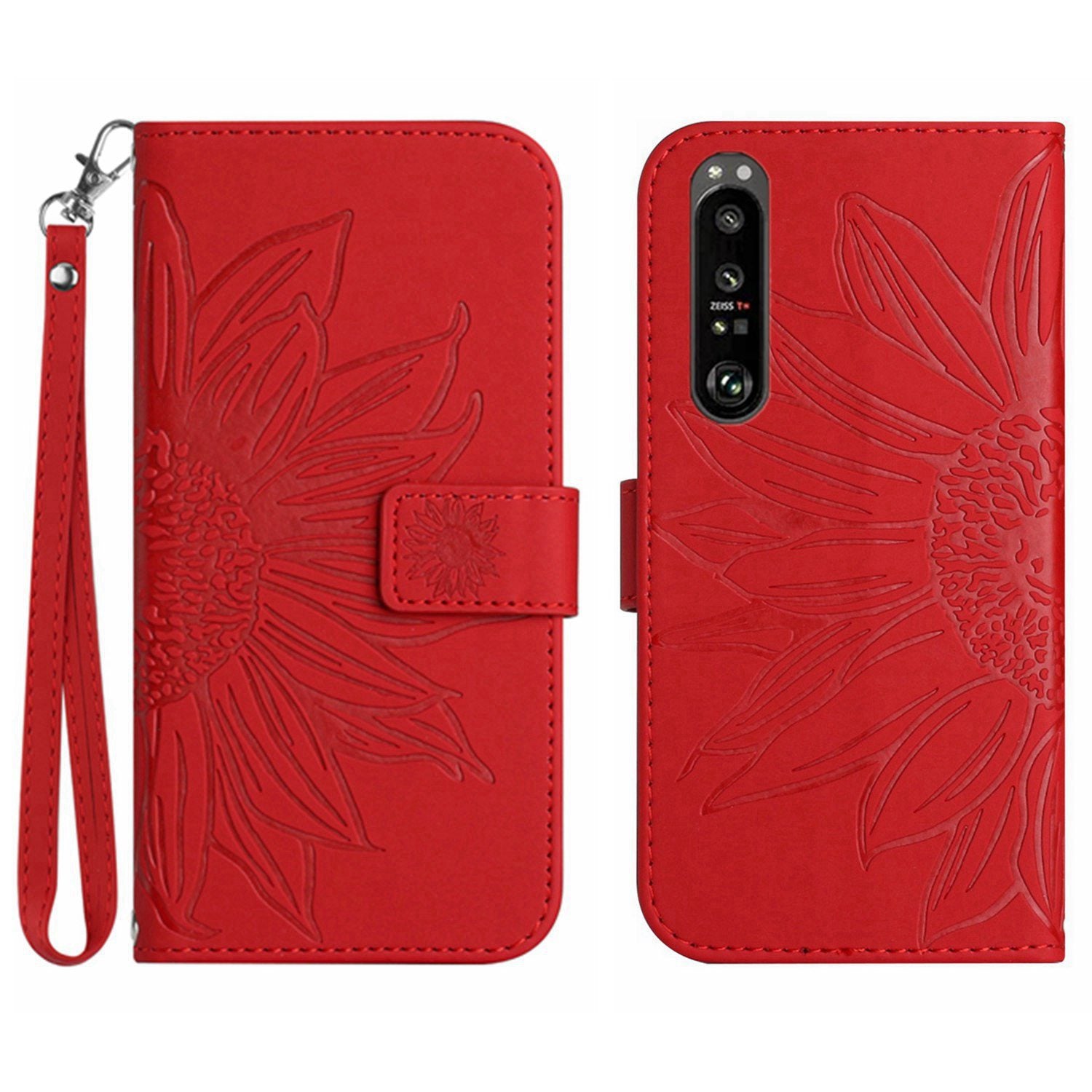 HT04 For Sony Xperia 1 VI Case Sunflower Leather Wallet Stand Phone Cover with Wrist Strap